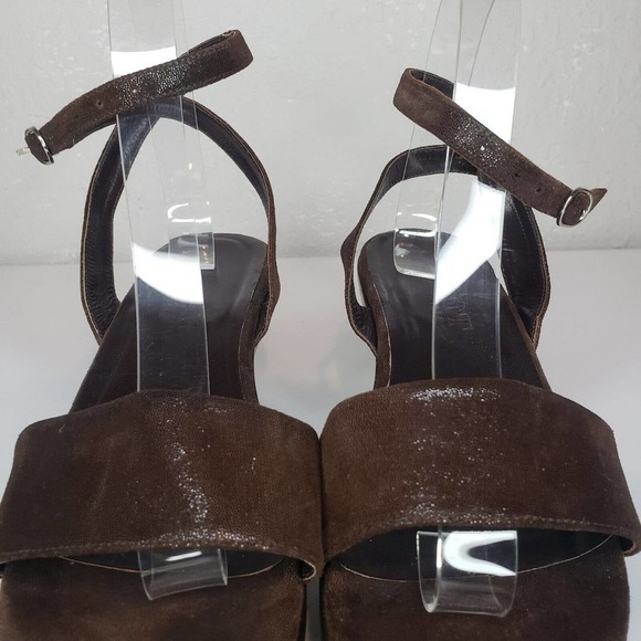 VERA PELLE Antique Japanese Wooden Shoes Asian Ankle Wrap Open Toe Sz 37 Brown - Picture 3 of 14